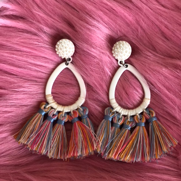 Jewelry - 🤍🧡💙NWOT White and Colorful Tassel Earrings💙🧡🤍